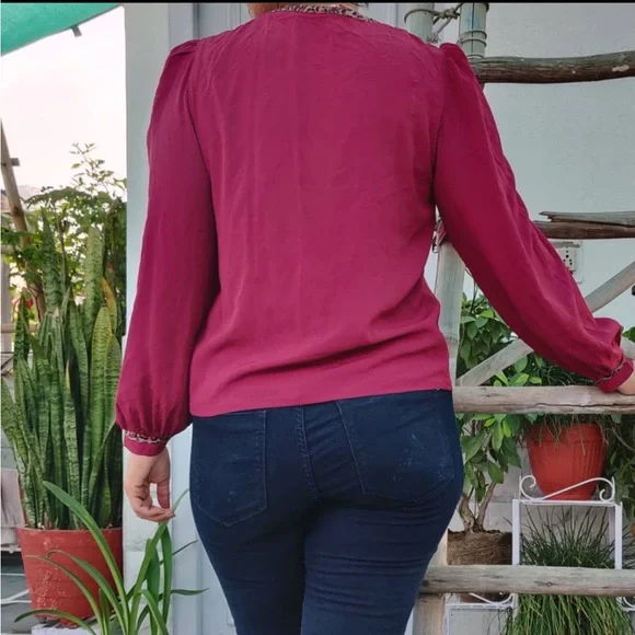 Plum leopard print button down Shirt - Picture 2 of 3